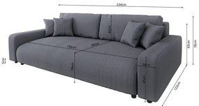 Ciemnoszara sztruksowa rozkładana sofa ze schowkiem 234 cm Sara – Ropez