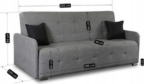 Sofa z Funkcją Spania ARIA Wersalka Rozkładana Dwuosobowa Szara Nowoczesna do Salonu