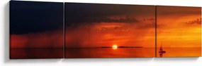 Obraz zachodu słońca z żaglówką (170x50 cm)