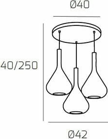 Nowoczesna lampa wisząca Kona z 3 żarówkami, niebieskie szkło i okrągła rozeta sufitowa - oprawka E27 - regulowana do średnicy 250 cm.
