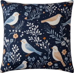 Poszewka na poduszkę z mikrofibry DENIM PTASZKI 45x45 cm, niebieska