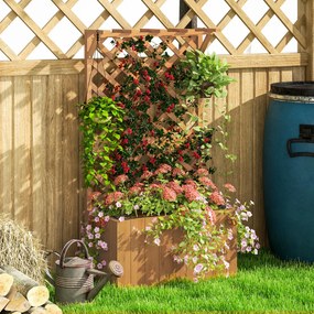 Outsunny Wysoki grządek z trejażem, skrzynia na kwiaty z drewna świerkowego 64 x 33 x 122 cm, kolor naturalny