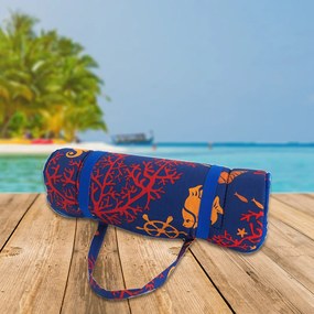 Leżak plażowy w rolce KONIK MORSKI Z KORALAMI 148x52 cm, niebieski