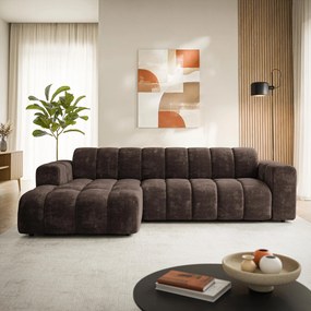 Masseno Narożnik SETIA Lewostronny, L-Kształtny, Nowoczesna Sofa narożna, Tkanina Szenilowa - Brązowy, LUMO 40