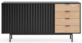 Czarno-naturalna niska komoda w dekorze dębu 159x80 cm Sierra – Teulat