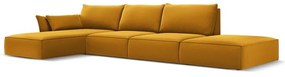 Musztardowy aksamitny narożnik (lewostronny/z szezlongiem) Vanda – Mazzini Sofas