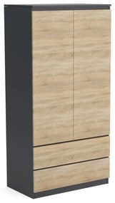 Szafa 90cm Garderoba z 2 szufladami i wieszakiem LUNA Antracyt/Dąb Sonoma