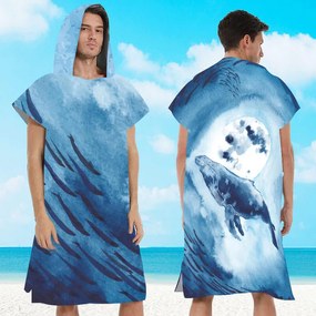 Ponczo plażowe WHALES niebieskie 80x145 cm