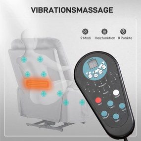 HOMCOM Fotel z Podnośnikiem z Funkcją Masażu, 90x93x110cm, Jasnoszary