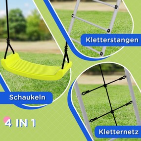 Outsunny Zestaw huśtawek dla dzieci z siatką do wspinaczki i drabinką, dla dzieci 3-8 lat, konstrukcja ze stali, Zielony