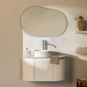 Zestaw Mebli Łazienkowych Z Drewna Carsone Biała & Bez Jednostki Pomocniczej & Redondo Cerámica Blanco Rayas Ø36 Cm Sinqua & - Sklum