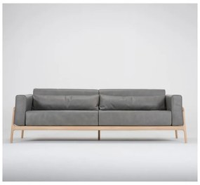 Ciemnoszara sofa z bawolej skóry z konstrukcją z litego drewna dębowego Gazzda Fawn, 240 cm