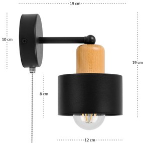Czarny kinkiet LED SHWD-BU1010SC jednopunktowy z metalu i drewna z włą