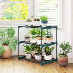 Outsunny 3-poziomowy stojak na rośliny, 72 cm wysokości, stojak na kwiaty do wnętrz i na zewnątrz, regał na rośliny ze stali, Ciemnozielony | Aosom PL