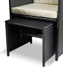 Zestaw Mebli Ogrodowych BONITO Czarny/Kremowy Fotele Pufy Stolik Technorattan Nowoczesny