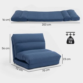 HOMCOM Sofa podłogowa, fotel przekształcany w łóżko, regulowany 90° do 180°, tkanina - 70 x 72 x 56 cm - ciemnoniebieski | Aosom PL