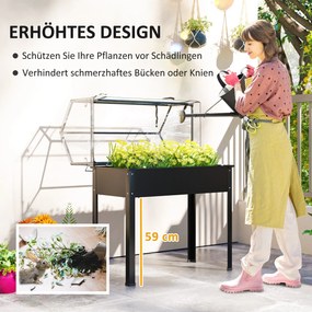 Outsunny Wysoki grządek z dachem cieplarnianym, Podniesiona skrzynka do sadzenia z otworami odpływowymi, 100 x 48 x 124 cm, Czarny