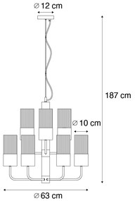 Nowoczesny żyrandol czarny z przydymionym szkłem 9-punktowy - Laura Nowoczesny Oswietlenie wewnetrzne