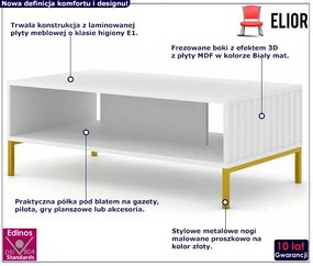 Ława kawowa z lamelami biały mat + złote nóżki - Dixter 6X