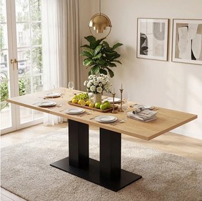 Rozkładany stół jadalny - 140/180 x 70 x 75 cm - dla 6-8 osób - prosty styl - MDF - naturalny