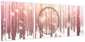 Obraz - Zebra w śnieżnym lesie (z zegarem) (90x30 cm)