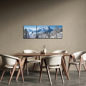 Obraz - Zaśnieżony krajobraz (z zegarem) (90x30 cm)