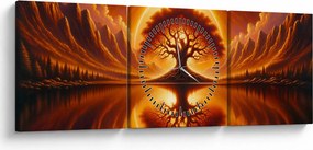Obraz – Drzewo w krwawym słońcu (z zegarem) (90x30 cm)