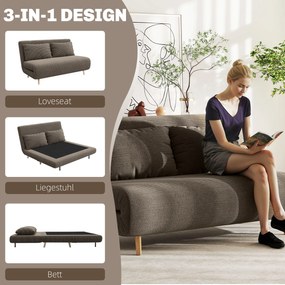 HOMCOM Sofa rozkładana, łóżko dla gości, 3-stopniowe regulowane oparcie, sztruksowy wygląd, do 120 kg, 141 x 90 x 81 cm, ciemnobrązowa