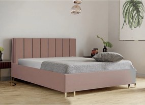 Łóżko tapicerowane MALIBU, wezgłowie, obicie MONOLITH, pojemnik na pościel, podnośnik gazowy, wysokość spania 39 cm, 140x200 cm, Pudrowy Róż