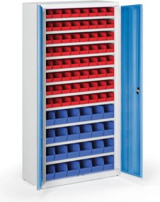 Szafa z plastikowymi pojemnikami BASIC - 1800 x 400 x 920 mm, 64x A, 24x B, niebieski