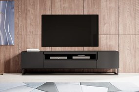 Szafka RTV Loftia 200 cm z wnęką i metalowym stelażem - czarny / czarny mat