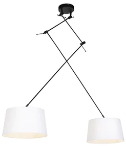 Lampa wisząca regulowana czarna klosz lniany biały 35cm - Blitz II Nowoczesny Oswietlenie wewnetrzne