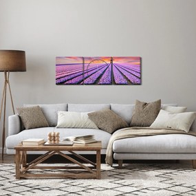 Obraz - farma kwiatów (z zegarem) (90x30 cm)