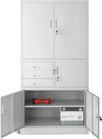 Biurowa szafa na akta z sejfem Filip II 90x40x185 cm szara