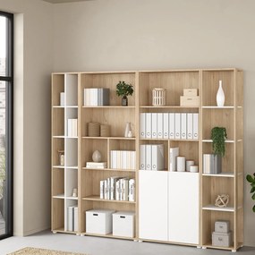 Wąski regał biurowy dwurzędowy 4 półki Sign 40 jackson hickory/biały mat