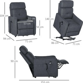 HOMCOM Elektryczny fotel telewizyjny z pilotem szary stalowy wygodny relaks | Aosom PL
