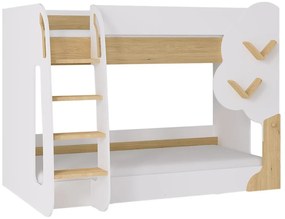 Łóżko piętrowe 2 x 90 x 190 cm - Biały i Naturalny + Materac - PILATI