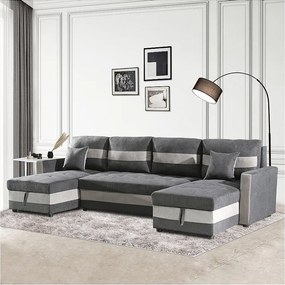 Panoramiczna rozkładana sofa "Antoine" ze schowkami - 5-osobowa - Ciemnoszary/jasnoszary