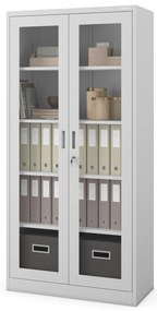 Szafa ze szklanymi drzwiami z szybami AMELIA, 900 x 1850 x 400 mm, szara