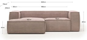 Jasnoróżowy sztruksowy narożnik (lewostronny) Blok – Kave Home