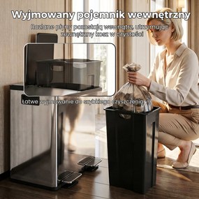 HOMCOM 2 x 20 L podwójny kosz na śmieci, otwieranie pedałem, łatwe czyszczenie, stal nierdzewna, plastik, srebrny | Aosom PL