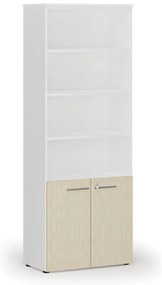 Szafa biurowa kombinowana PRIMO WHITE, drzwi na 2 poziomach, 800 x 420 x 2128 mm, biały/brzoza