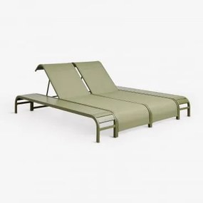 Zestaw 2 Leżaków Rozkładanych I 2 Stalowych Stolików Pomocniczych Marietta Intensywny Verde Olive - Sklum