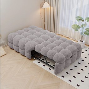 Tapicerowana rozkładana sofa - 70 x 180 cm - Podnóżek 2 w 1 - Tkanina Teddy - szary