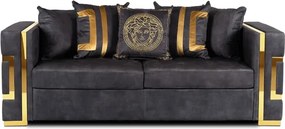 Sofa PALLAZO 3S Trzyosobowa Czarno/Złota Welurowa Nowoczesna Glamour