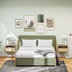 HOMCOM 2-częściowy zestaw wiszących stolików nocnych, Stolik nocny, Komoda nocna, Płyta wiórowa, Naturalny, 45 x 35 x 27,5 cm