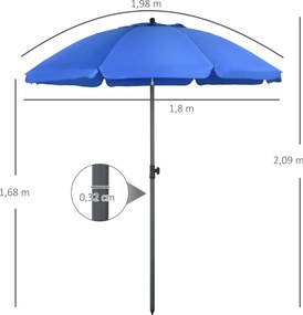 Outsunny Parasol Tarasowy 180cm UV Regulowany Niebieski | Aosom PL