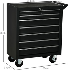 DURHAND Wózek narzędziowy, 2 małe i 5 dużych szuflad, stal, do 150 kg, 69 x 33 x 75 cm, czerwony | Aosom PL