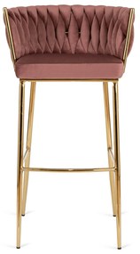 Krzesło Barowe Tapicerowane Plecione Hoker FLORES 2 Różowe Welurowe Nowoczesne Loft