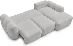 Jasnoszary rozkładany/ze schowkiem narożnik z materiału bouclé (prawostronny/z szezlongiem) Montaigne – Bobochic Paris